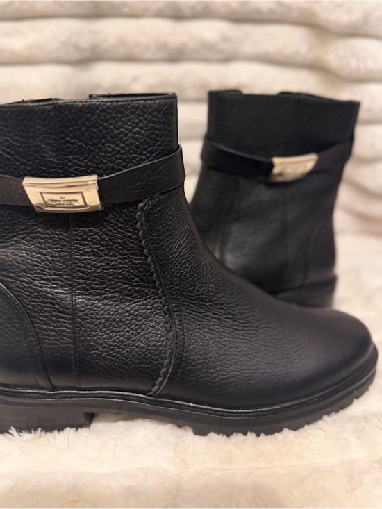 kate spade Shoes - kate spade Black Leather Ankle Booties with Gold Accent